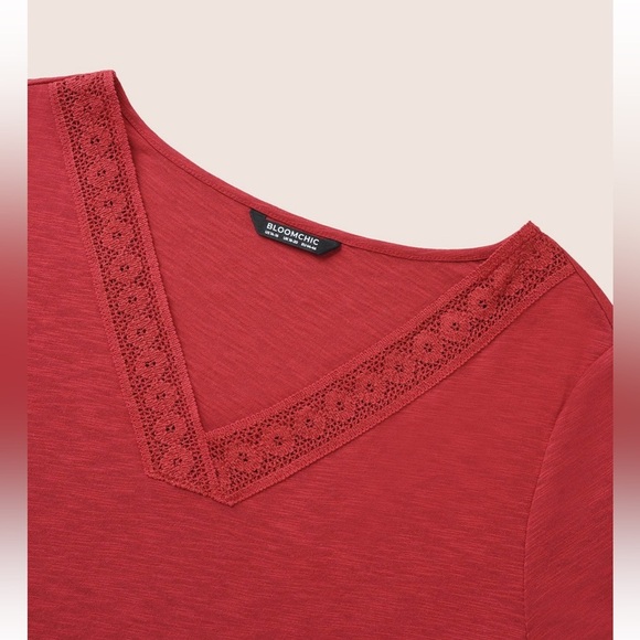 BloomChic Plus Size 3XL Plain V Neck Lace Panel T-shirt us22-24 - Picture 4 of 8